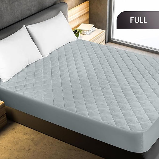 Utopia Bedding Quilted Fitted Mattress Pad, Full Size, Elastic Fitted Mattress Topper Protector and Cover with Deep Pocket Stretches up to 16 Inches, Machine Washable (Light Grey)