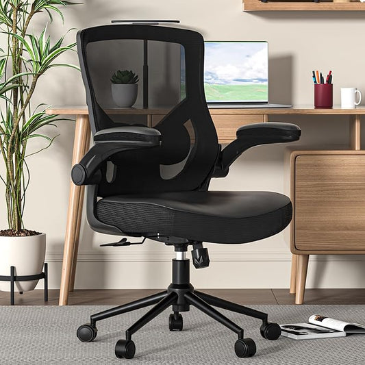 Office Chair, High Back Desk Chair Adjustable Height and Ergonomic Design Home Office Computer Chair Executive Lumbar Support Padded Flip-up Armrest Swivel Task Chair