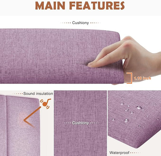 IFNOW Upholstered Wall Mounted Headboard, 3D Soundproof Wall Panels Peel and Stick for Queen Size, Reusable and Removable Tufted Bed Headboard in Violet (9 Panels, 10" x 24")