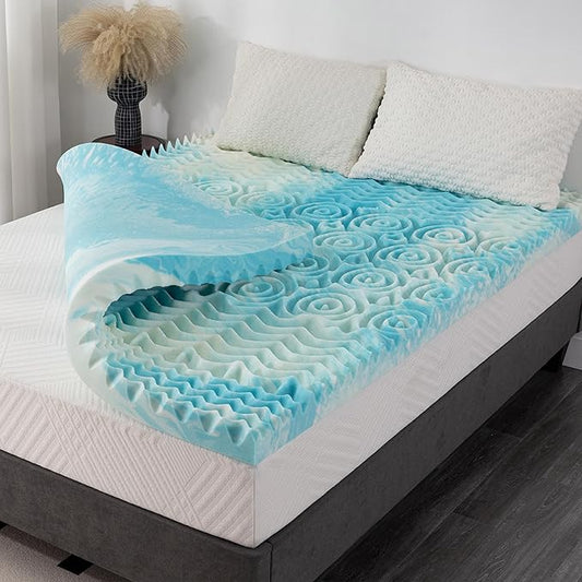 3 Inch 5-Zone King Memory Foam Mattress Topper, Gel Infused Foam Mattress Topper for Pressure Relief, CertiPUR-US Certified King Bed Topper,Blue, 76"×80"