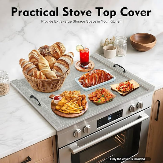 30×22inch Stove Top Cover Board, Rustic Wood Noodle Board Gas Electric Stove Cover, Kitchen Serving Tray for Small Apartments, Kitchens, RVs