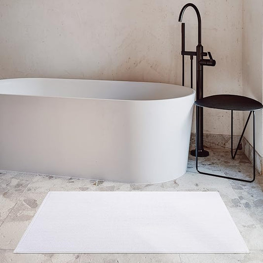 Cotton Paradise 100% Cotton Non Slip Bath Mats for Bathroom, 17x24 inch Soft Absorbent Quick Dry Machine Washable Floor Bath Mat, White