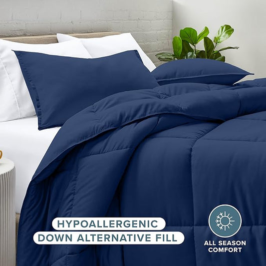 Bare Home Comforter Set - King/California King Size - Ultra-Soft - Goose Down Alternative - Premium 1800 Series - All Season Warmth (King/Cal King, Dark Blue)