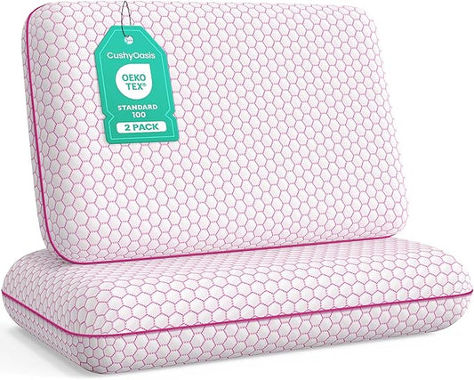 Memory Foam Pillows for Side, Back and Stomach Sleepers, Set of 2, Bed Pillow with Washable Cover and Breathable Mesh, Bed Pillow for Sleeping (Pink,Standard Size)