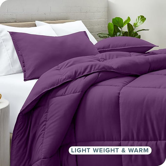 Bare Home Comforter Set - Queen Size - Ultra-Soft - Goose Down Alternative - Premium 1800 Series - All Season Warmth (Queen, Plum)