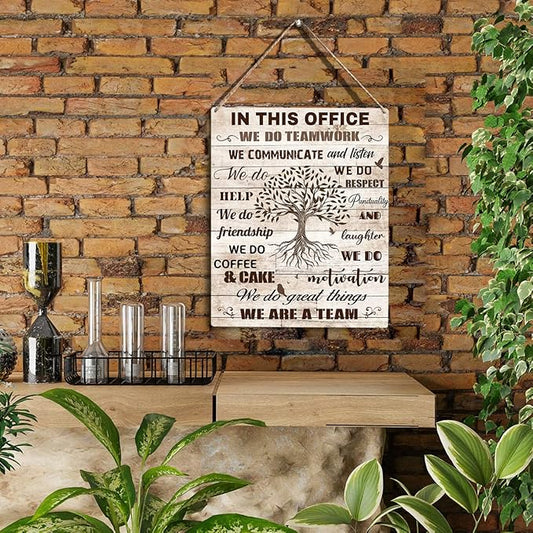 In This Office We Are A Team Inspirational Teamwork Wall Art Artwork for Office Birthday Christmas Gifts for Women Men Kids Wall Decor Framed Wooden Hanging Sign 10x8 Inch.