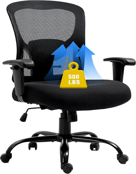 Bigroof Big and Tall Office Chair 500LBS Ergonomic Mesh Desk Chair with Adjustable Lumbar Support Arms Wide Seat Task Executive Rolling Swivel Chair for Heavy People (Black-500LBS)