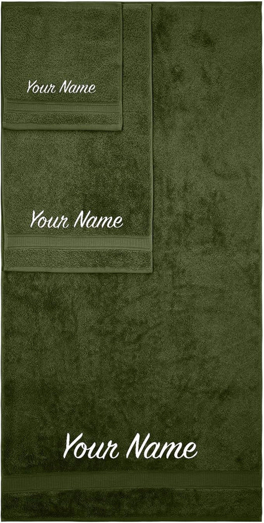 Personalized Towels, Hotel & Spa Quality, Soft & Highly Absorbent, Bathroom Set, 100% Cotton Monogrammed towels 3 Piece Towel Set, Includes 1 Bath Towel, 1 Hand Towel, 1 Washcloth Forest Green