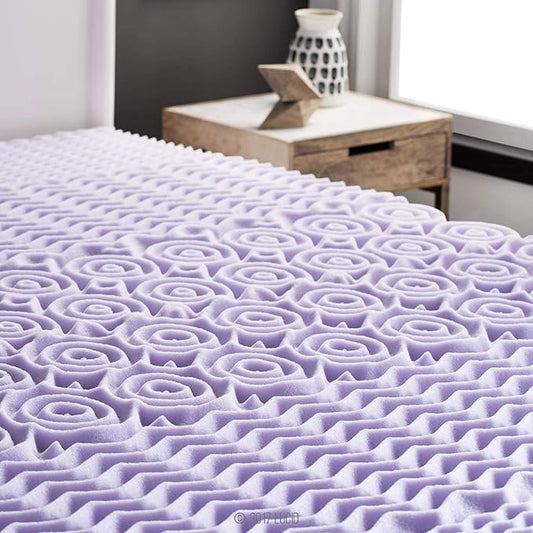 LUCID Lavender Infused 2 Inch Memory Foam Mattress Topper with 5 Zones β Twin Size β Plush Feel β CertiPUR Certified β Dorm Room Essentials