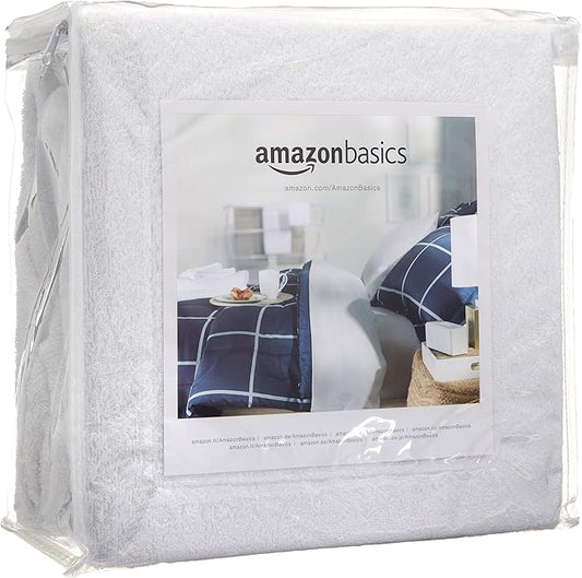 Amazon Basics Waterproof 18 inch Mattress Protector Queen Size, Breathable, Machine Washable, White