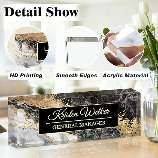 Ship Next Day-Custom Name Plate for Desk, Desk Name Plate Personalized, Acrylic Office Desk Accessories, Appreciation Gifts for Coworkers Employee Teachers Boss Women Men (Black Coast)