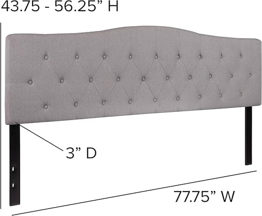 EMMA + OLIVER Arched Button Tufted King Size Headboard in Light Gray Fabric