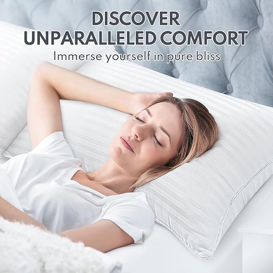 King Size Bed Pillows Set of 2 - Breathable Premium Down Alternative Pillows for Side, Back, and Stomach Sleepers Hotel Quality Fluffy Soft Microfiber Fill Skin-Friendly