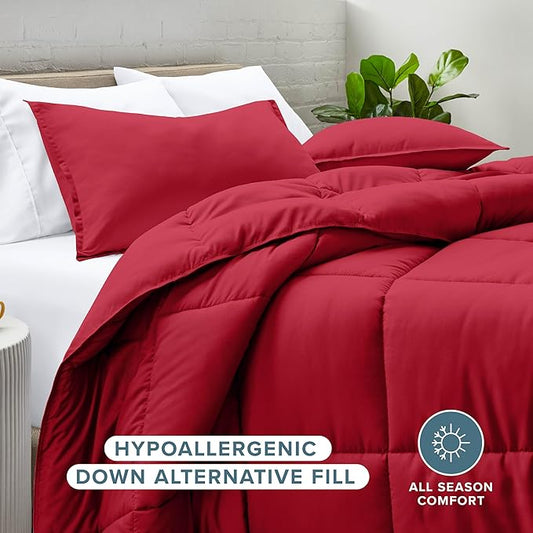 Bare Home Comforter Set - Full Size - Ultra-Soft - Goose Down Alternative - Premium 1800 Series - All Season Warmth (Full, Red)