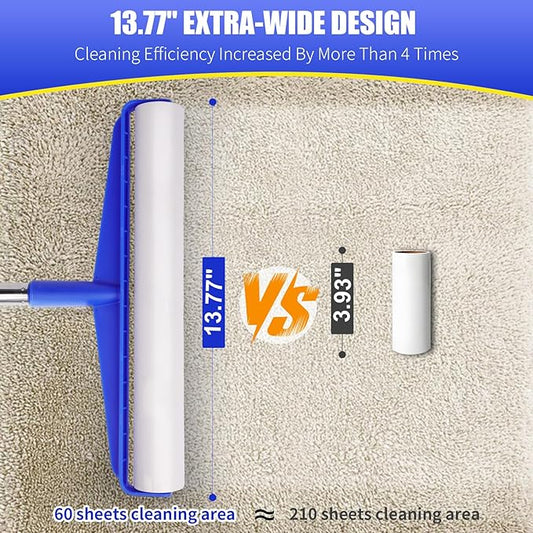 COBETE 13.77" Large Extra Sticky Lint Roller, 69.88" Long Handle Lint Remover with 6 Rollers for Clothes, Cat Dog Pet Hair, Furniture, Couch, Carpet, Floor,Painted Wall Cleaner Mop Dust Cleaning
