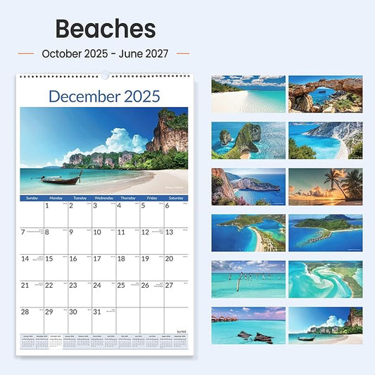 SUNEE 2026 Wall Calendar Extra Large 17"x27", 21 Month from October 2025 to June 2027, Vertical Extra Large Monthly Calendar 2026-2027 for Wall, Beaches