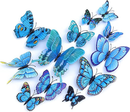 Butterfly Wall Decor 72 PCS, 3D Butterflies Stickers for Party Decorations with Magnets(Blue, 72)