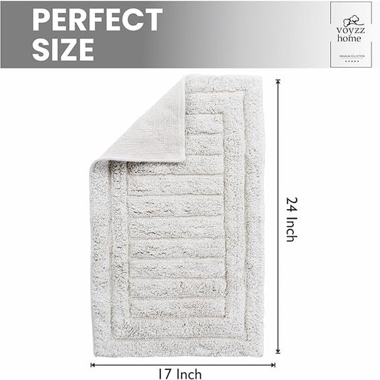voyzz home Luxurious 100% Cotton Bath Rug Mat - Featuring Ultra-Soft Plushness, Non-Slip Design, Super Water Absorbent and Machine Washable Mats for Bath Floor, Tub and Shower, 17"x24" Striped Grey