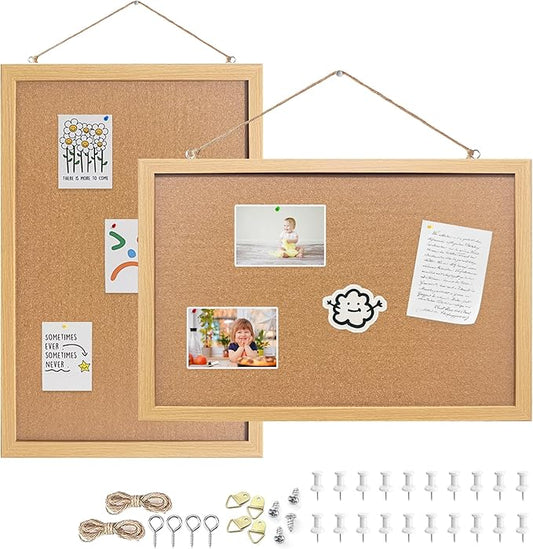 Cork Bulletin Board, 13''x18''-2pack Hanging Cork Board Wooden Framed with Pins for Wall, Dorm Room, Office, Home Decor – Natural Cork & Black Frame