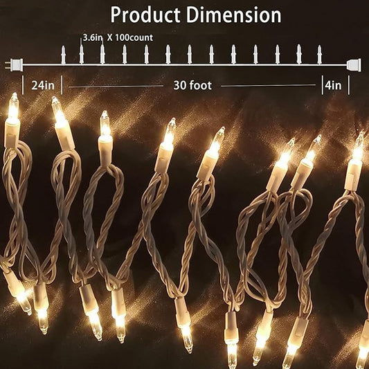 Christmas Lights 100 Count Mini Clear Lights 32ft White Wire Christmas Tree String Lights Set for Outdoor Indoor Christmas Decorations Wedding Decorations Valentines Day Decor,UL Certified (32feet)