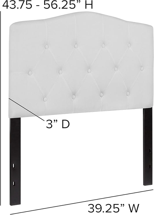 EMMA + OLIVER Twin Size Tufted Upholstered Headboard with Adjustable Metal Bed Rail Slots, Modern Fabric Upholstered Twin Headboard, White