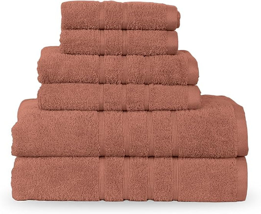 Martex 6-Piece Towel Set – Ultimate Performance – 100% Cotton – 2 Bath Towels – 2 Hand Towels – 2 Wash Cloths – Versatile – Low-Linting – Supersoft & Absorbent Bathroom Set – Easy Care – Terracotta