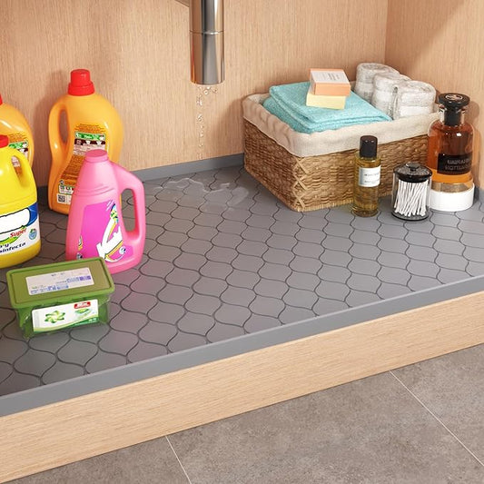 Silicone Under Sink Mat 40" x 19", kitchen Essentials and Gadgets, Shelf liner and Cabinet Protector, Home Organizers and Storage, Waterproof Bathroom Tray