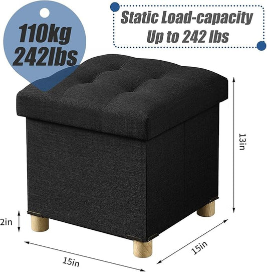 BRIAN & DANY 15 Inches Ottoman with Storage, Square Small Storage Ottoman Foot Rest with Legs, Ottomans Foot Stool for Dorm, Living Room, Entryway (Black)