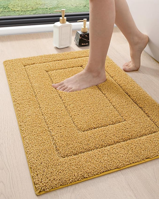 DEXI Bathroom Rug 24x16, Non Slip Washable Bath Mat for Shower Floor, Absorbent Soft Bathmat with Rubber Backing, Quick Dry Microfiber Carpet, Yellow