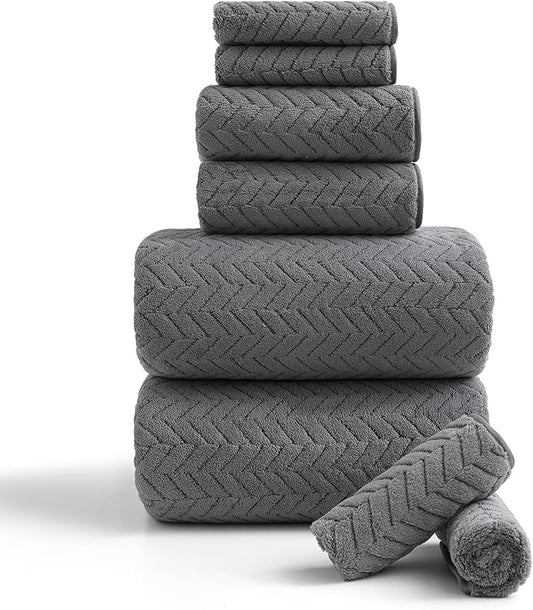 Ferdilan 8 Pack Gray Bath Towel Set, 2 Extra Large Bath Towel Sheets, 2 Hand Towels and 4 Washcloths Ultra Soft and Absorbent Chair Towels for Bathroom, Quick Dry Towel for Home Hotel