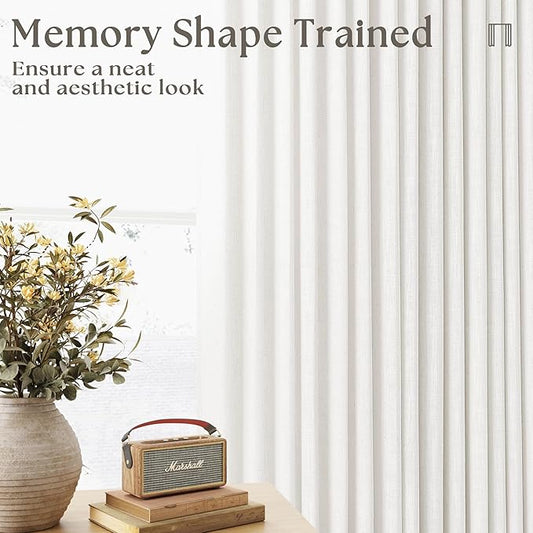 Beige White Pinch Pleated Linen Curtains 63 Inch Length 2 Panels for Dining Room Kitchen Bedroom Semi Sheer Pleat Drapes with Hooks Rings Light Filtering Short Window Curtain Cabinet 40x63