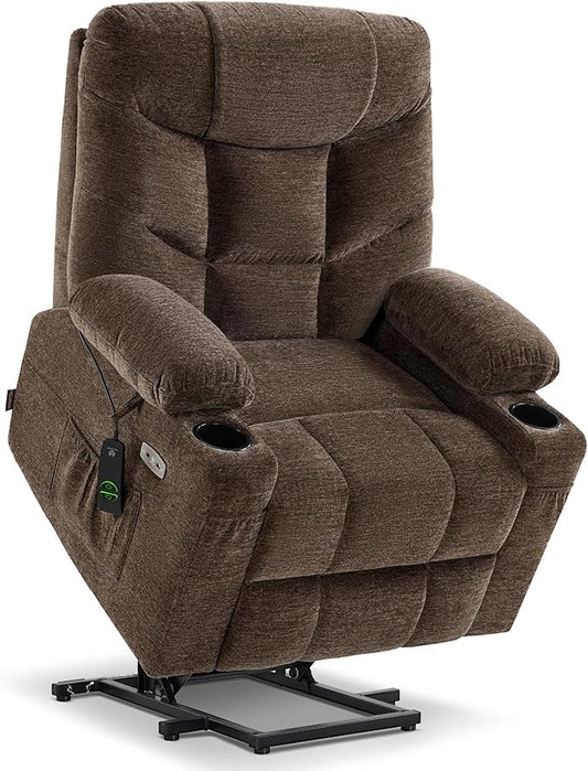 MCombo Power Lift Recliner Chair with Extended Footrest for Elderly People, Fabric 7281 (Brown, Small)