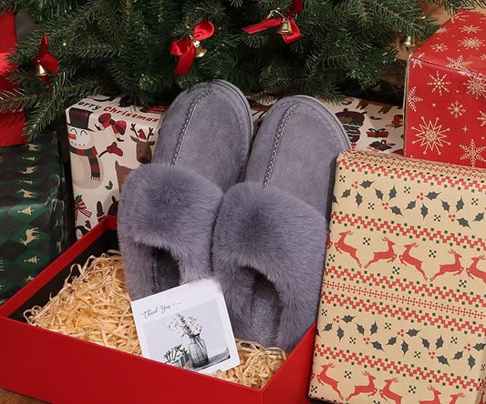 KuaiLu Womens Fluff Dual Memory Foam Slippers Ladies Cozy Arch Support Warm Scuff Slippers Slip on Comfy Winter House Shoes with Non-Slip Indoor Outdoor Hard Sole