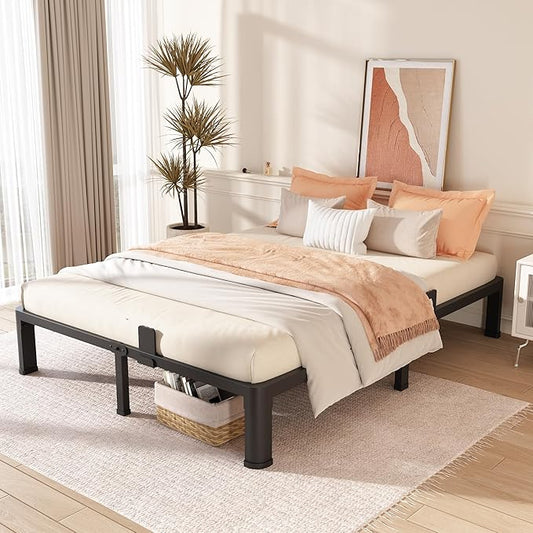 FUIOBYVV 10 Inch Queen Bed Frame with Round Corner Edge Legs 3500 lbs Metal Heavy Duty Steel Slats Support No Box Spring Needed Platform Noise Free Easy Assembly