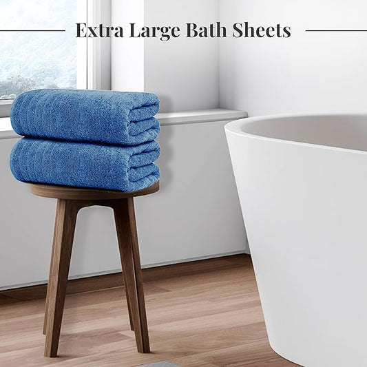 Tens Towels Pack of 2 Extra Large Bath Sheets 35 x 70 Inches, 100% Cotton, Larger & Lighter Weight, Quicker to Dry, Super Soft & Absorbent, Oversized Bath Towels, Blue
