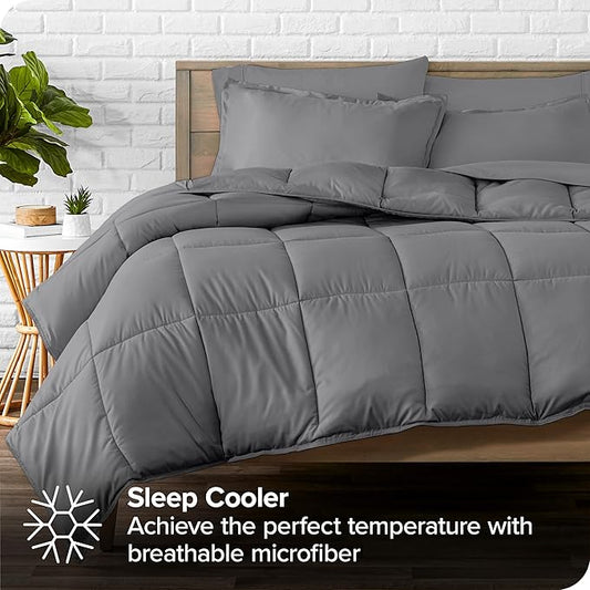 Bare Home Bed-in-A-Bag 7 Piece Comforter & Sheet Set - Full - Goose Down Alternative - Ultra-Soft 1800 Premium - Bedding Set (Full, Grey/Grey)
