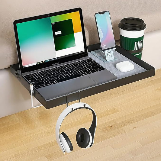 Bunk Bed Shelf Clip On Bedside Caddy Tray - Heavy Duty Metal Table with Cup Holder for College Dorm Loft Top Bunk Organizer - Space Saving Nightstand for Small Rooms