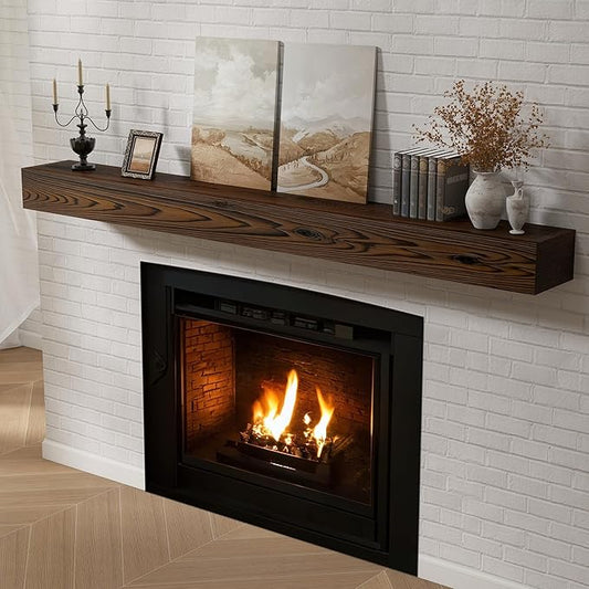 Dreamland 72 X 8 X 5 Fireplace Mantel - Solid Rustic Wood Wall Mounted Floating Shelf - Handcrafted Wood Fireplace Mantels - Floating Fireplace Mantel - Dark Brown