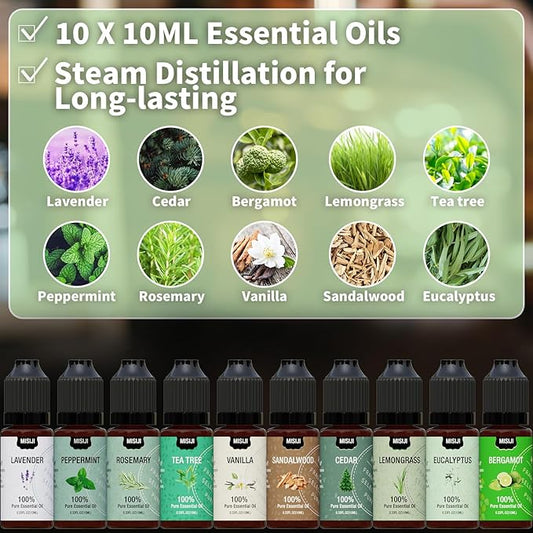 Essential Oils Set-MISIJI Essential Oils for Diffuser for Home,Diffuser Oils Scents for Aromatherapy,Candle&Soap Making,Laundry,Humidifiers 10 Scents Blissful