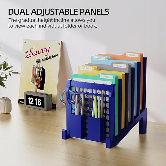 File Organizer for Desk with Storage Box & Hook, Inclined Desk File Organizer with 5-Section Vertical File Holder suitable for Home Office Document Organization