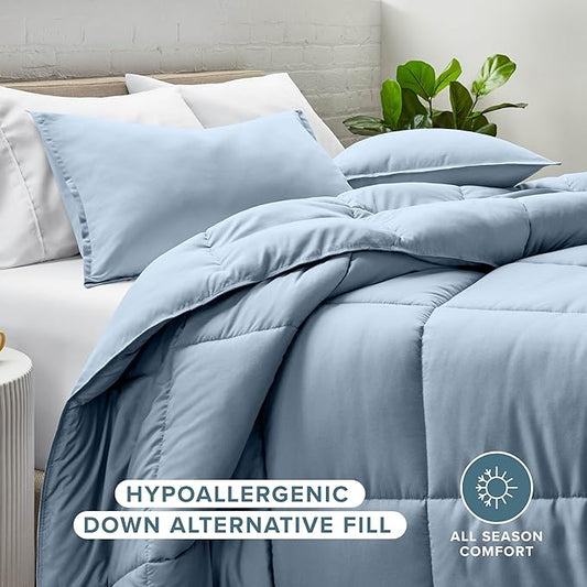 Bare Home Comforter Set - Queen Size - Ultra-Soft - Goose Down Alternative - Premium 1800 Series - All Season Warmth (Queen, Dusty Blue)
