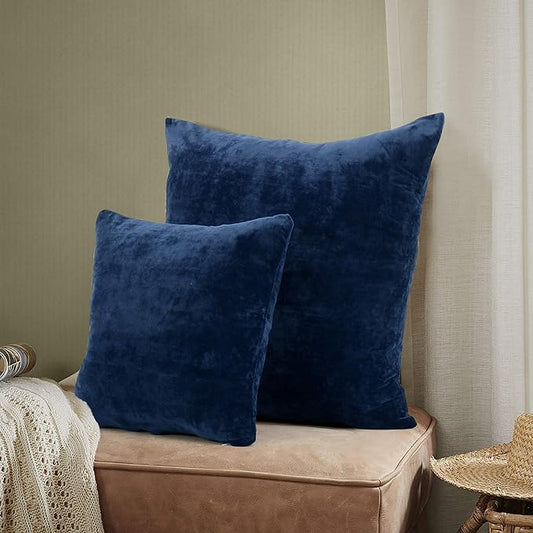 EVOLIVE Soft Micromink, Faux Fur, Faux Velvet Euro Sham Cover Pillowcase Replacement with Zipper Closure (26"x26" Euro Sham, Navy)