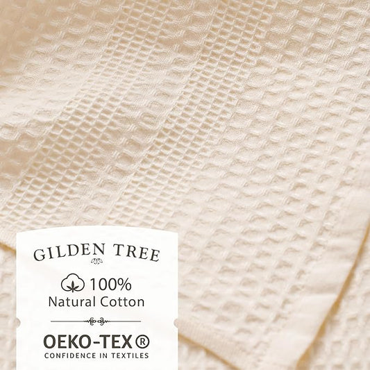GILDEN TREE Waffle Towels for Bathroom, 100% Cotton Quick Dry Towel, Waffle Bath Towels Large, Absorbent Lightweight Travel Towel, Bath Towels Set of 2, Classic Style (Cream)