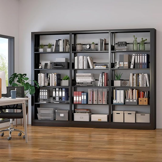 Bookshelf,5-Tier Industrial Book Shelf, White Bookcases and Bookshelves,Tall Book Shelf Storage Organizer,Freestanding for Living Room, Bedroom,Home Office,Metal (Black, Bookshelf-3)