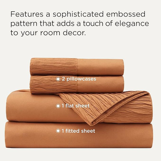 Bedsure Queen Sheet Set - 4 Pieces Soft Queen Size Sheets - Breathable & Cooling - Hotel Luxury - Easy Care Polyester Microfiber Bedding for Women, Men, Dusty Orange