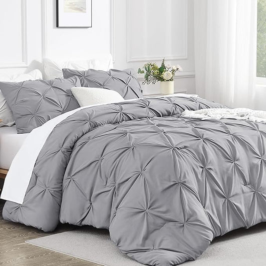 Andency Silver Gray Twin Size Comforter Set(66x90Inch), All Season Down Alternative Bed Set for Boys Kids Teens, 2 Pieces Soft Lightweight Pinch Pleat Bedding Comforters & Sets