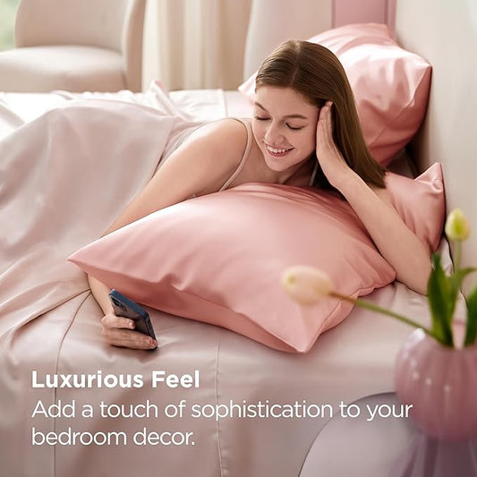 Bedsure King Size Satin Pillowcase Set of 2 - Peach Pink Silky Pillow Cases for Hair and Skin with Envelope Closure, Similar to Silk Pillow Cases, Gifts for Women Men, 20x36 Inches, 2pcs