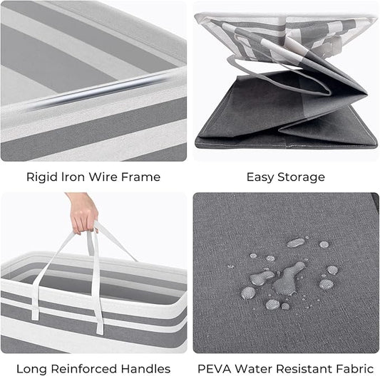 HomeHacks Laundry Basket,100L Each Waterproof, Freestanding Laundry Hamper, Collapsible Tall Clothes Hamper with Extended Handles for Clothes Toys in The Dorm and Family, 2-Pack Gradient Grey