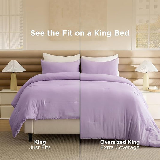 Bedsure Full Size Comforter Set, Lavendar Soft Prewashed Bedding for All Seasons, 3 Pieces GentleSoft™ Warm Down Alternative Bed Set, 1 Lightweight Comforter (82"x86") and 2 Pillowcases (20"x26")