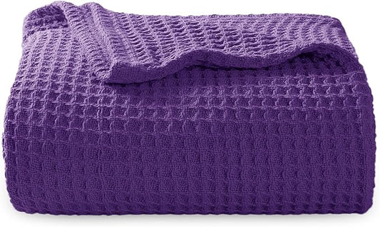 Bedsure Gentlesoft 100% Cotton Large Throw Blanket for Couch 50x70 inches - Breathable and Soft, Waffle Weave Throw Blanket for Office, Purple